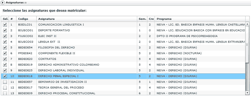 Matriícula Estudiantes antiguos