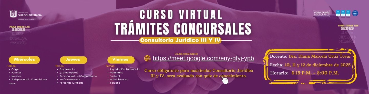 Curso Virtual Trámites Concursales - Consultorio Jurídico  III y IV vigencia 2026